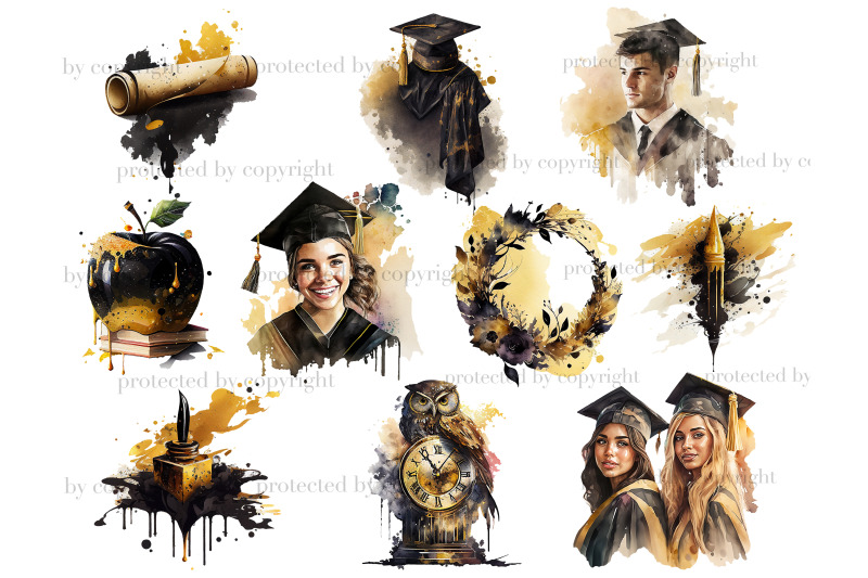 graduation-clipart-bundle-watercolor-digital-image