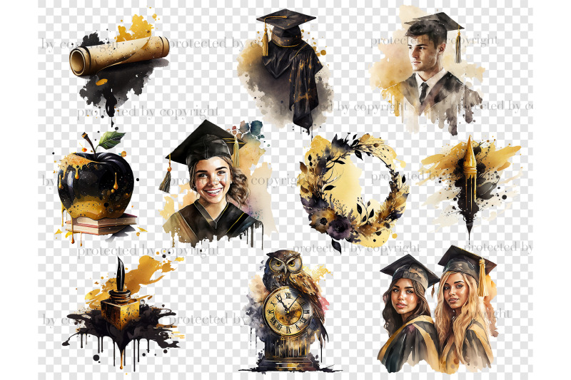 graduation-clipart-bundle-watercolor-digital-image