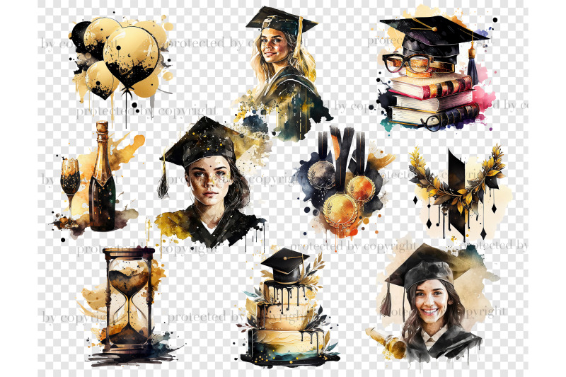 graduation-clipart-bundle-watercolor-digital-image