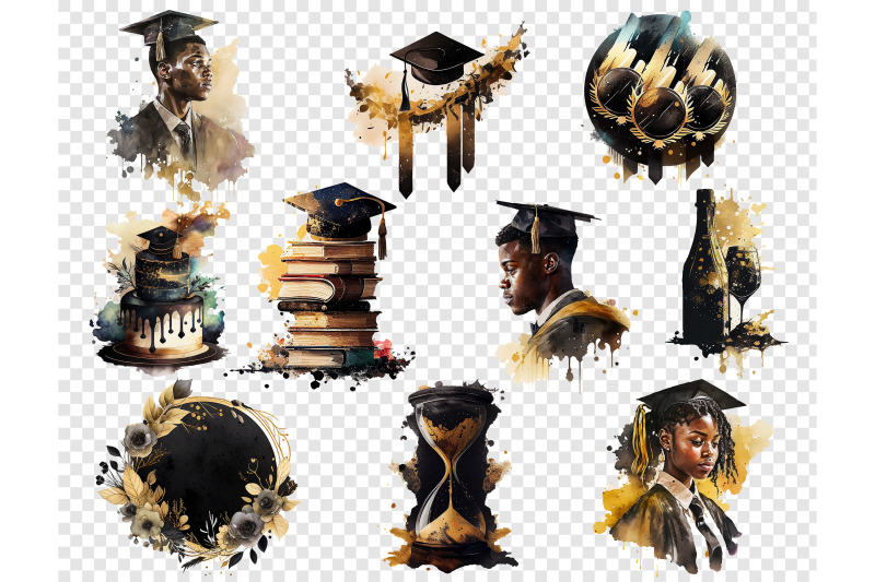 graduation-elements-set-african-american-clipart-bundle