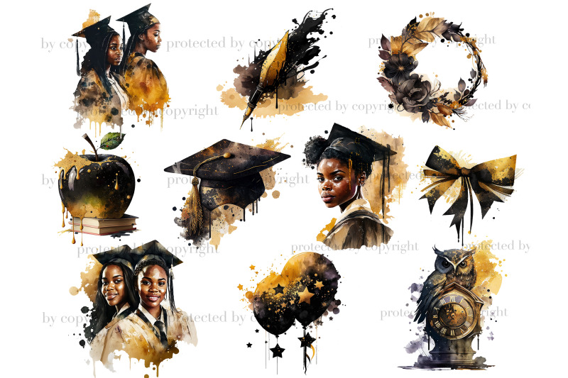 graduation-elements-set-african-american-clipart-bundle