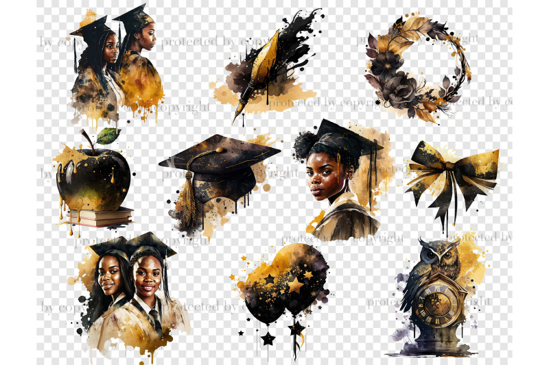 graduation-elements-set-african-american-clipart-bundle