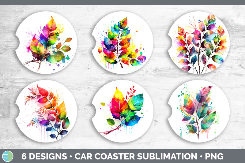 rainbow-birch-leaves-car-coaster-sublimation-coaster-designs-bundle