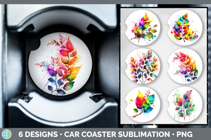 rainbow-birch-leaves-car-coaster-sublimation-coaster-designs-bundle