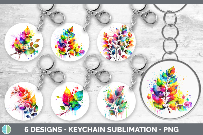 rainbow-birch-leaves-keychain-sublimation-keyring-designs-bundle