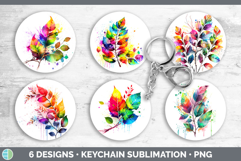 rainbow-birch-leaves-keychain-sublimation-keyring-designs-bundle