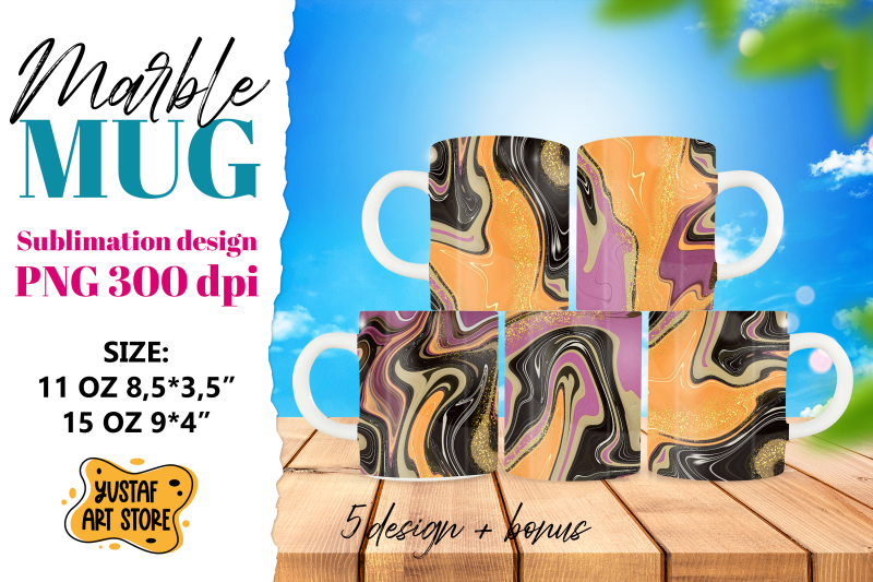 marble-sublimation-mug-fluid-paint-5-design-11oz-15oz-mug