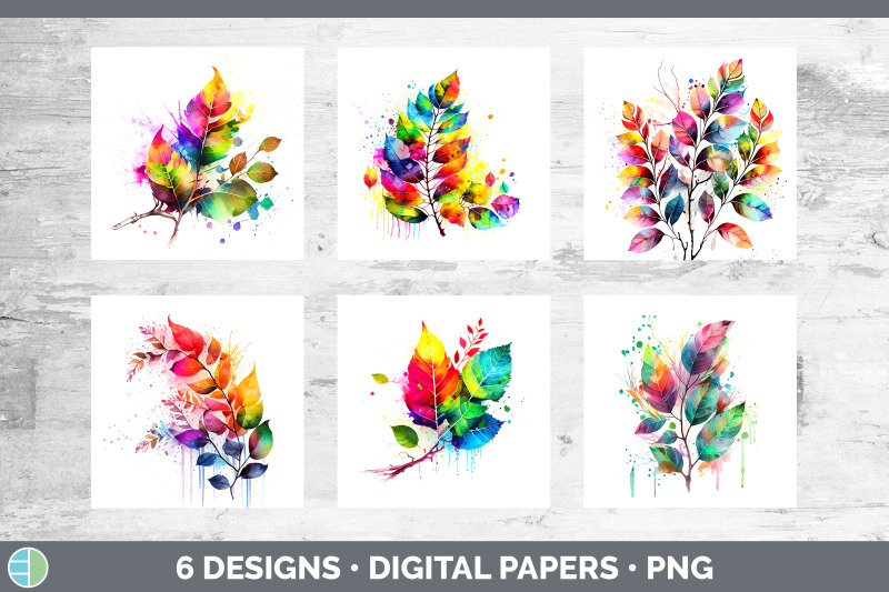 rainbow-birch-leaves-paper-backgrounds-digital-scrapbook-papers-desi