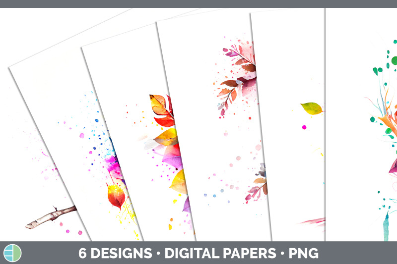 rainbow-birch-leaves-paper-backgrounds-digital-scrapbook-papers-desi