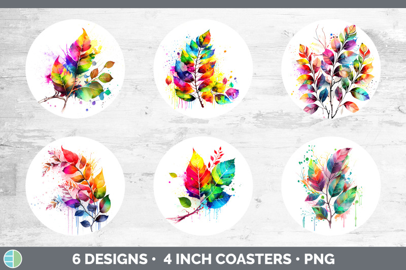 rainbow-birch-leaves-round-coaster-sublimation-coaster-designs-bundl