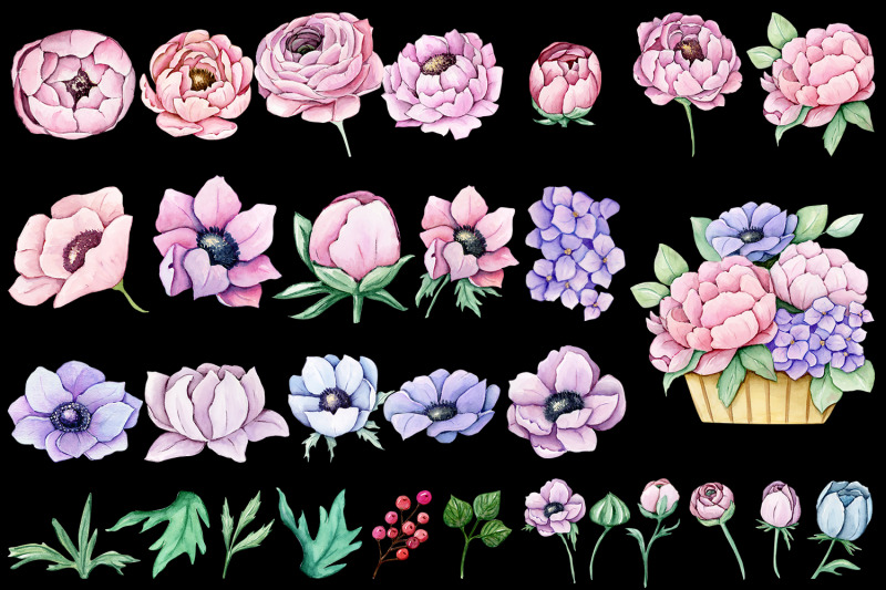 pink-and-blue-flowers-png-bouquets-of-watercolor-clipart