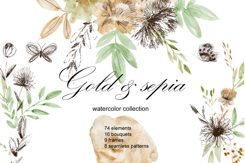 gold-and-sepia-watercolor-clipart