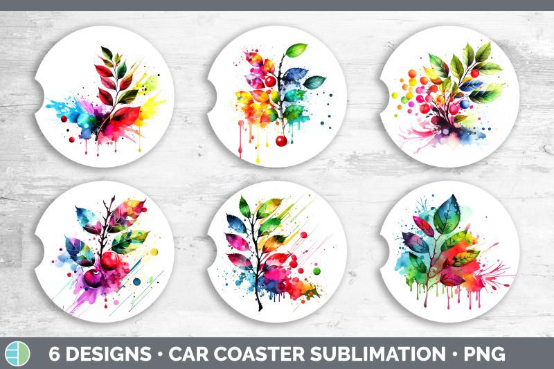 rainbow-cherry-leaves-car-coaster-sublimation-coaster-designs-bundle