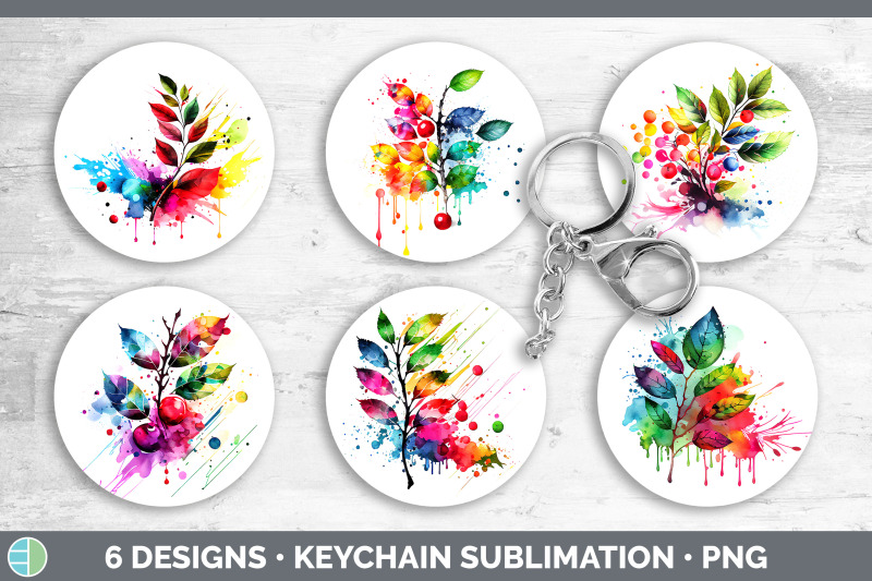 rainbow-cherry-leaves-keychain-sublimation-keyring-designs-bundle