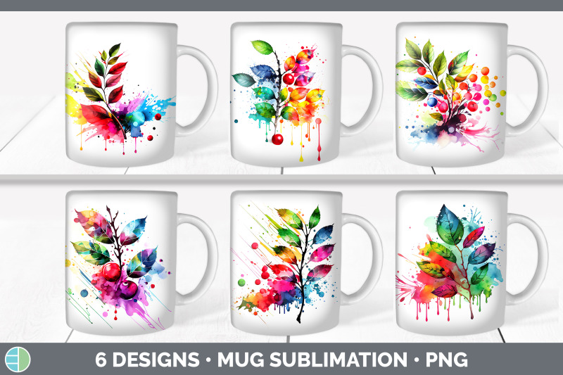 rainbow-cherry-leaves-mug-wrap-sublimation-coffee-cup-designs-bundle