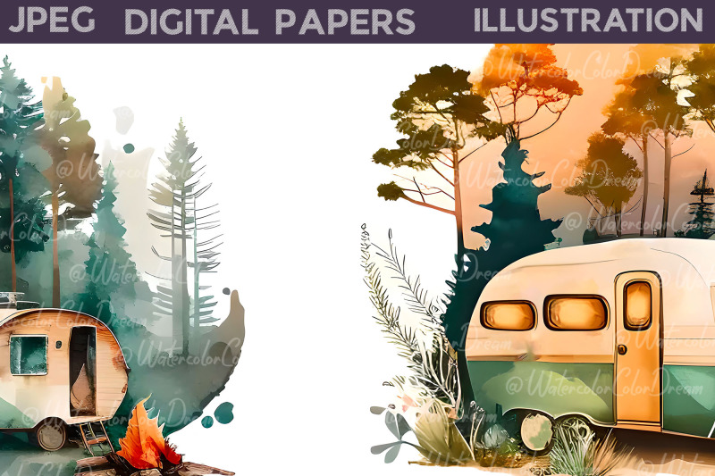 camping-digital-paper-camping-illustration