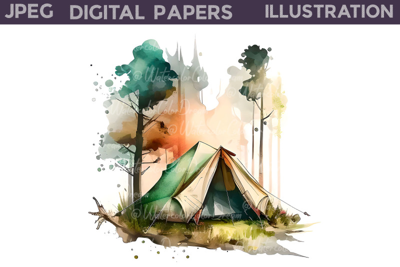 camping-digital-paper-camping-illustration