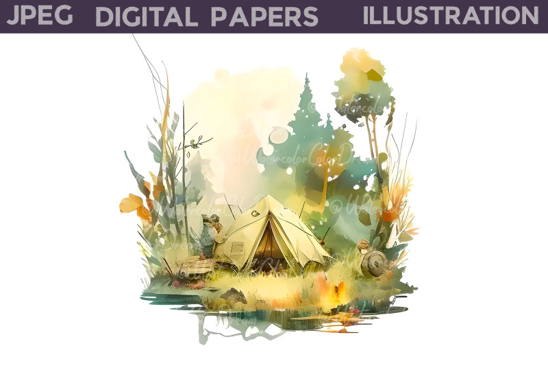 camping-digital-paper-camping-illustration
