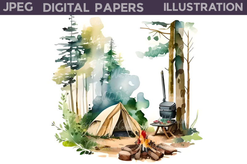 camping-digital-paper-camping-illustration