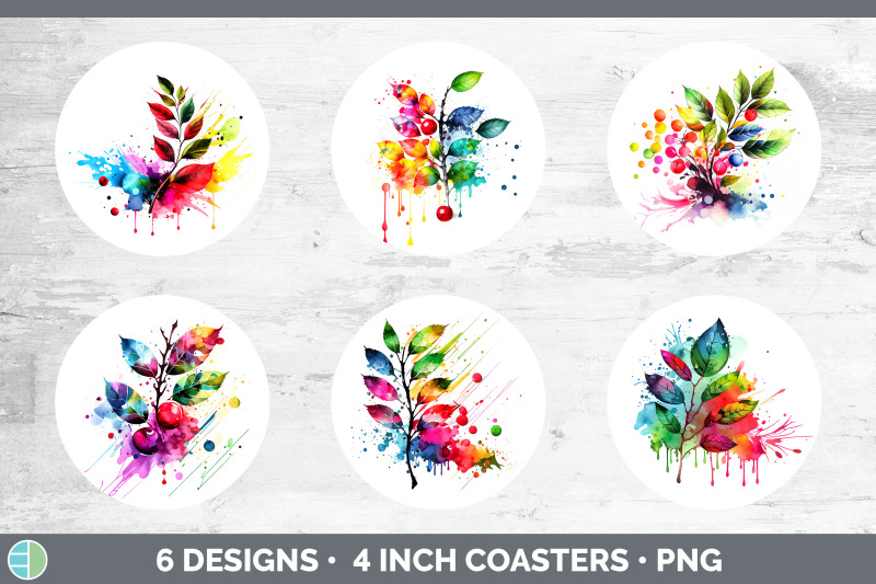 rainbow-cherry-leaves-round-coaster-sublimation-coaster-designs-bund