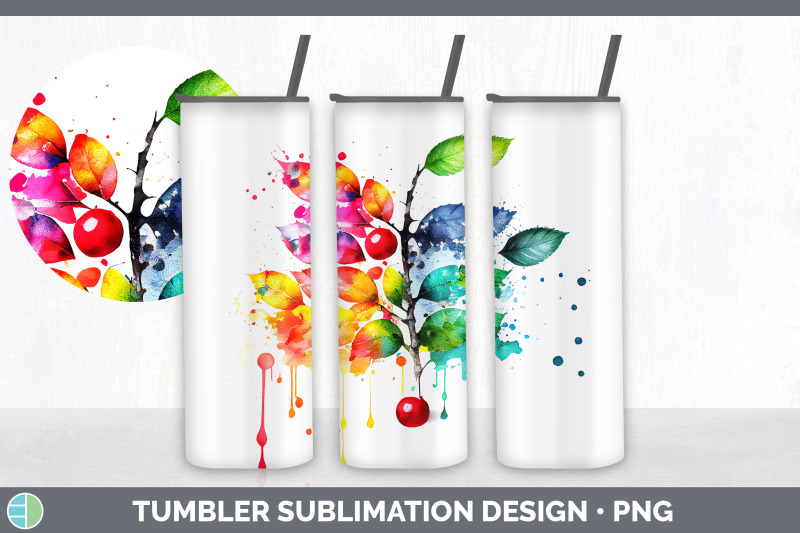 rainbow-cherry-leaves-tumbler-sublimation-20-oz-skinny-tumbler-desig