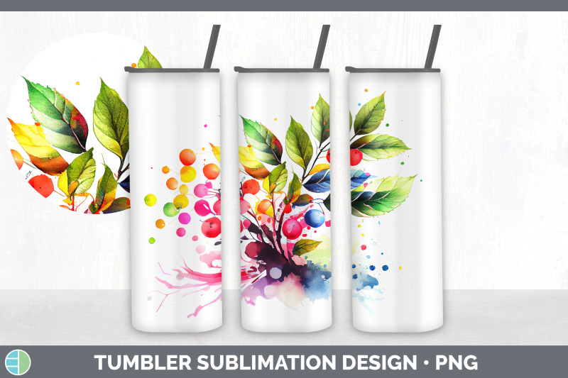 rainbow-cherry-leaves-tumbler-sublimation-20-oz-skinny-tumbler-desig