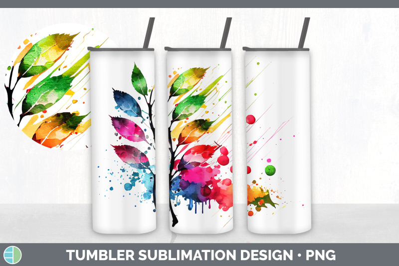 rainbow-cherry-leaves-tumbler-sublimation-20-oz-skinny-tumbler-desig