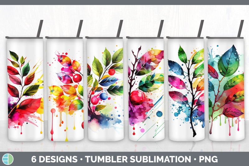 rainbow-cherry-leaves-tumbler-sublimation-20-oz-skinny-tumbler-desig