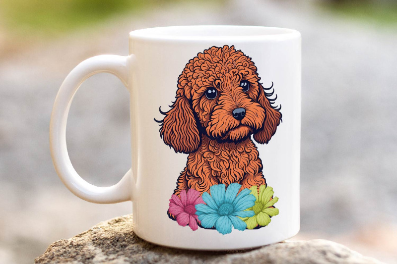 adorable-red-golden-doodle-with-flowers