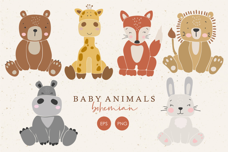 6-baby-animals-clipart-boho-abstract-animals-digital-nursery-art