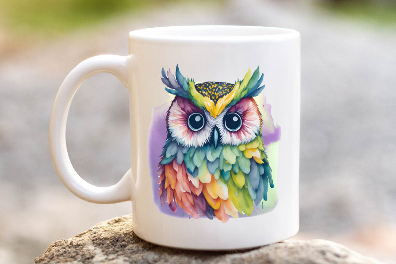 rainbow-watercolor-owl-bundle-sublimation-png
