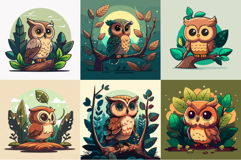 cute-little-owl-owlet-in-a-fairy-forest-flat-cartoon-vector-illustrat