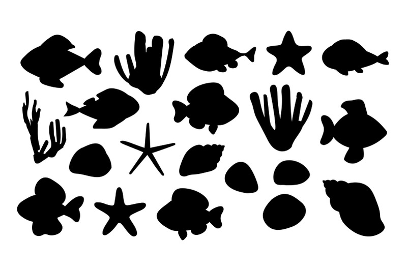 fish-silhouette-starfish-silhouette-sea-shell-silhouette