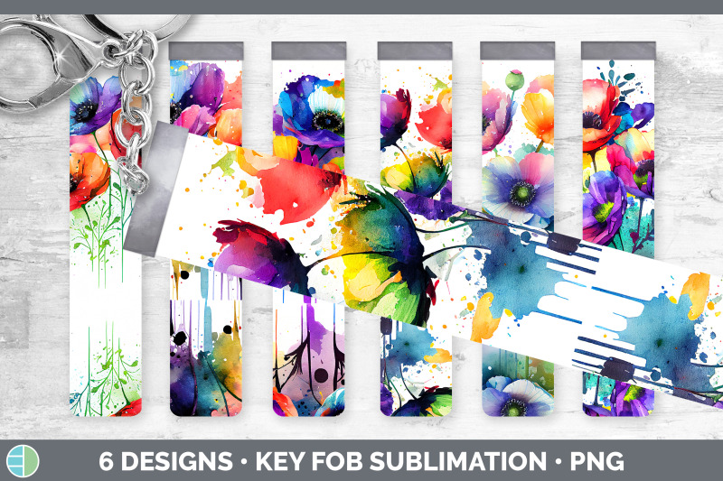 rainbow-anemone-flowers-key-fob-sublimation-wristlet-designs-bundle