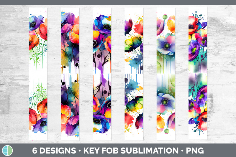 rainbow-anemone-flowers-key-fob-sublimation-wristlet-designs-bundle
