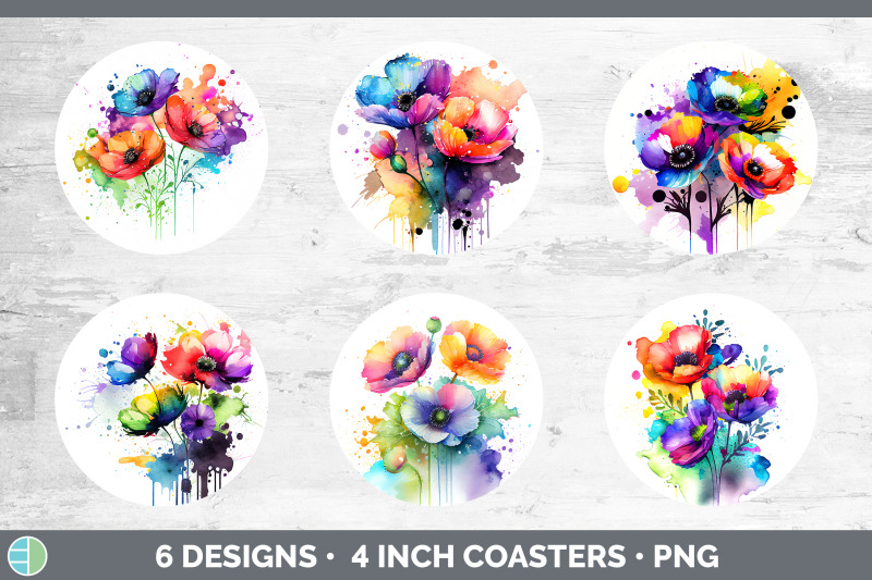 rainbow-anemone-flowers-round-coaster-sublimation-coaster-designs-bu