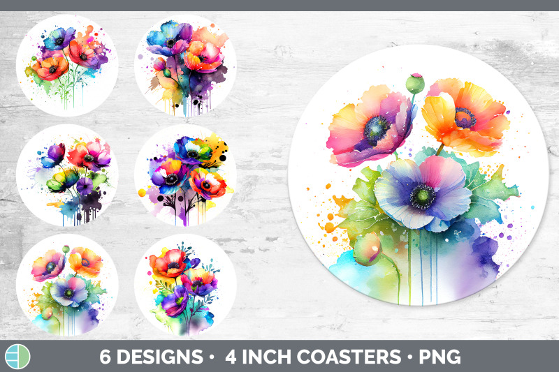 rainbow-anemone-flowers-round-coaster-sublimation-coaster-designs-bu