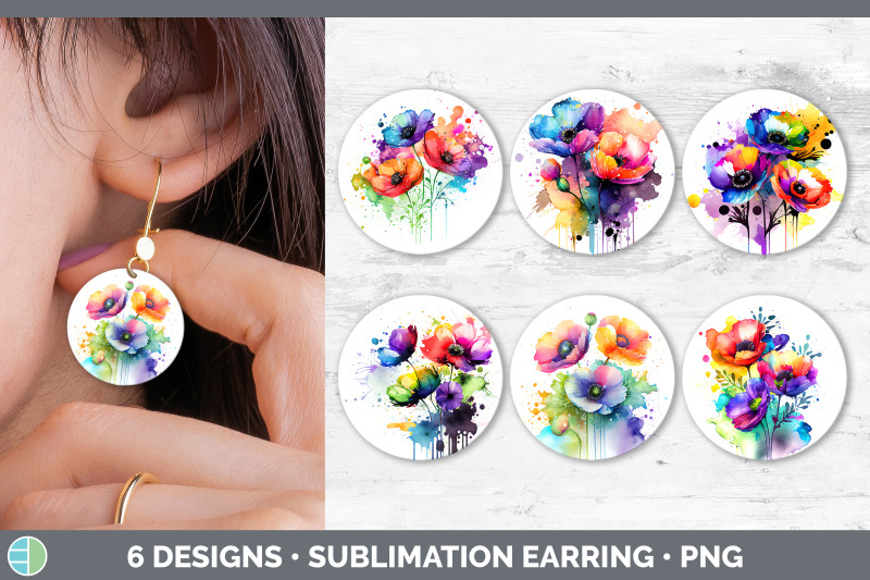 rainbow-anemone-flowers-round-earrings-sublimation-earrings-designs