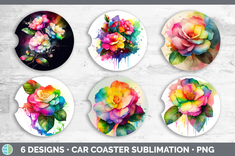 rainbow-camellia-flowers-car-coaster-sublimation-coaster-designs-bun