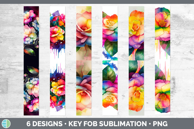 rainbow-camellia-flowers-key-fob-sublimation-wristlet-designs-bundle