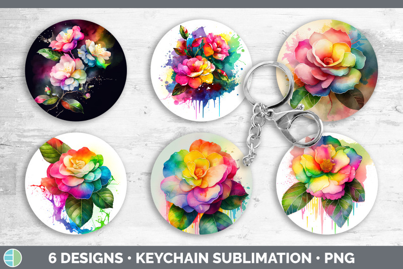 rainbow-camellia-flowers-keychain-sublimation-keyring-designs-bundle