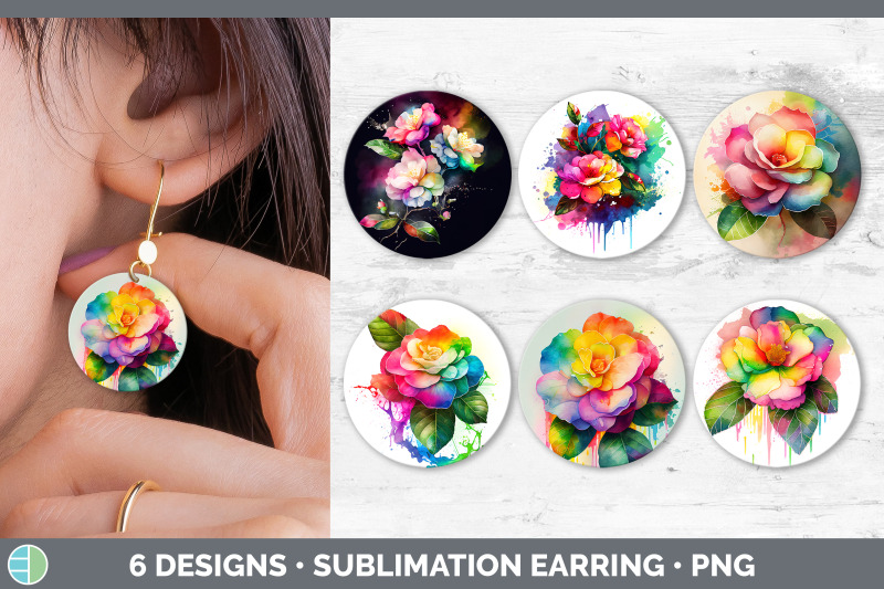 rainbow-camellia-flowers-round-earrings-sublimation-earrings-designs