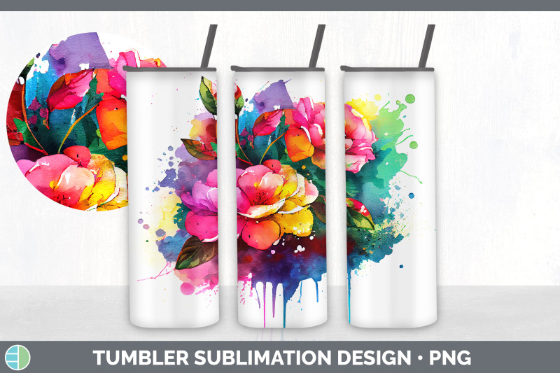 rainbow-camellia-flowers-tumbler-sublimation-20-oz-skinny-tumbler-de