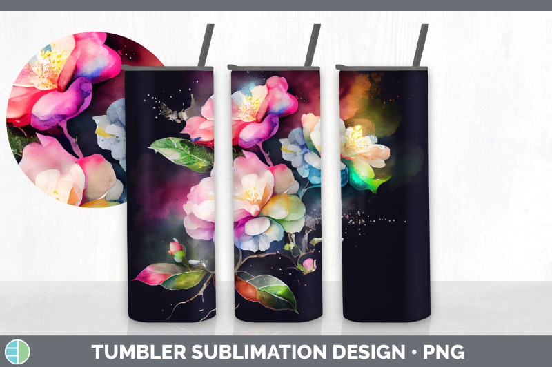 rainbow-camellia-flowers-tumbler-sublimation-20-oz-skinny-tumbler-de