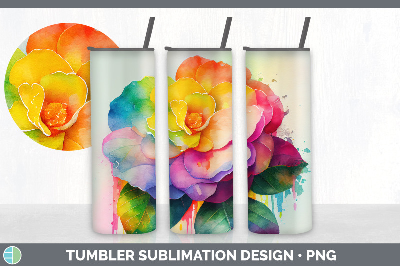 rainbow-camellia-flowers-tumbler-sublimation-20-oz-skinny-tumbler-de