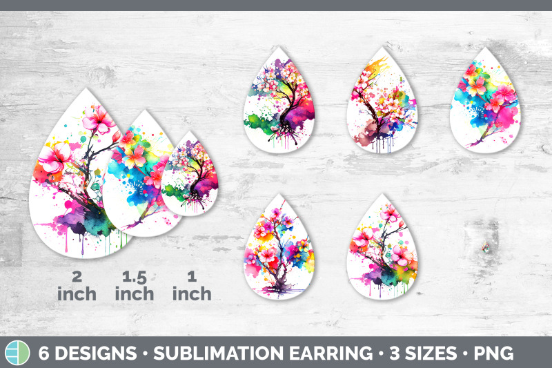 rainbow-cherry-blossom-flowers-teardrop-earrings-sublimation-earring