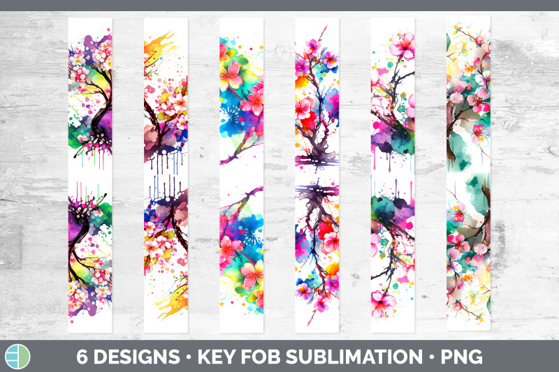 rainbow-cherry-blossom-flowers-key-fob-sublimation-wristlet-designs