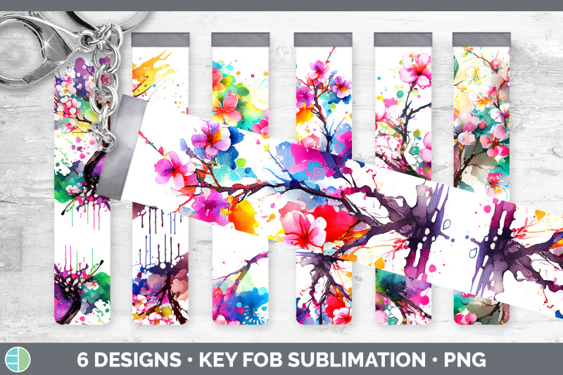 rainbow-cherry-blossom-flowers-key-fob-sublimation-wristlet-designs