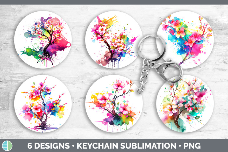 rainbow-cherry-blossom-flowers-keychain-sublimation-keyring-designs