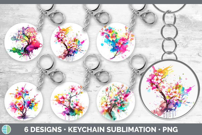 rainbow-cherry-blossom-flowers-keychain-sublimation-keyring-designs